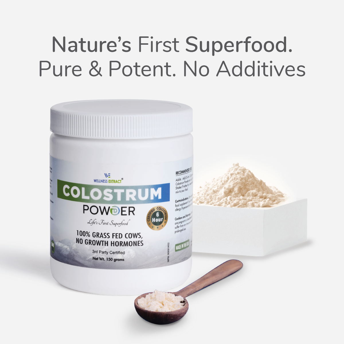 Bovine Colostrum powder with lactoferrin 150g supplement by Wellness Extract | 49856468877608