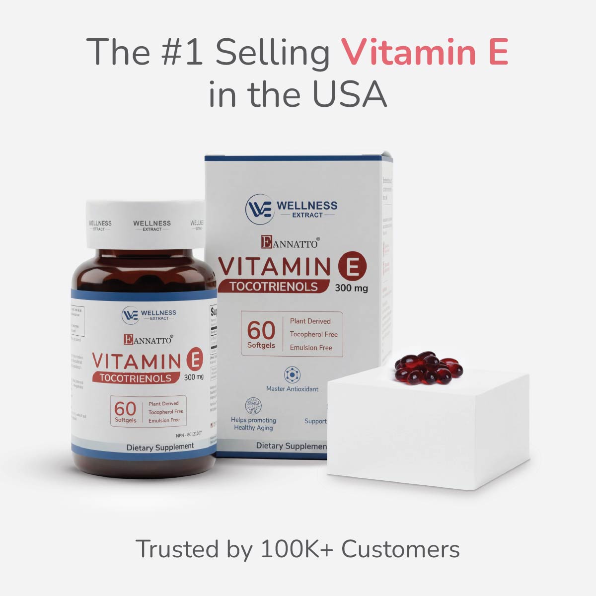 EAnnatto Vitamin E Tocotrienols 300mg 60 softgels supplement by Wellness Extract | 44847119171880