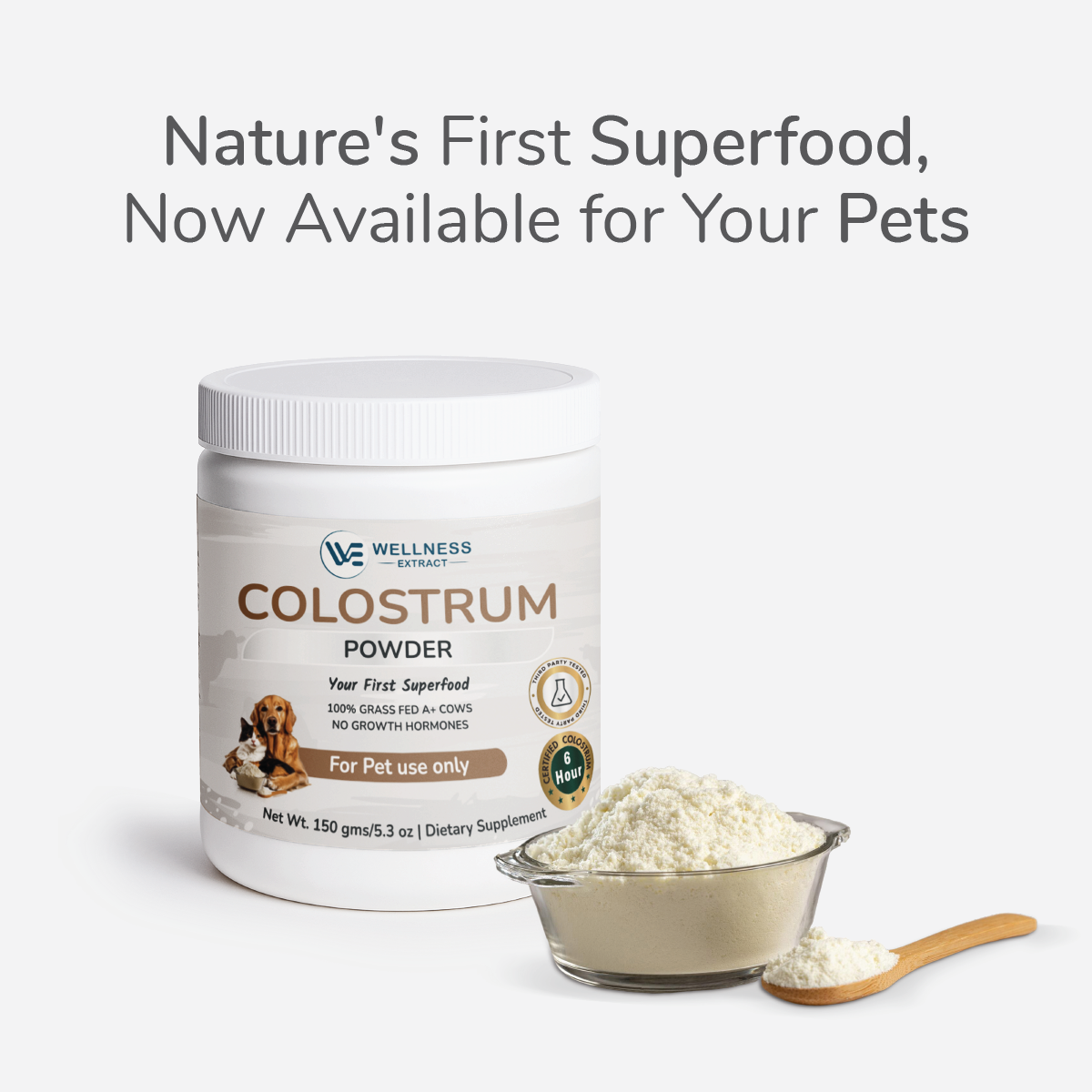 Bovine colostrum powder for pets