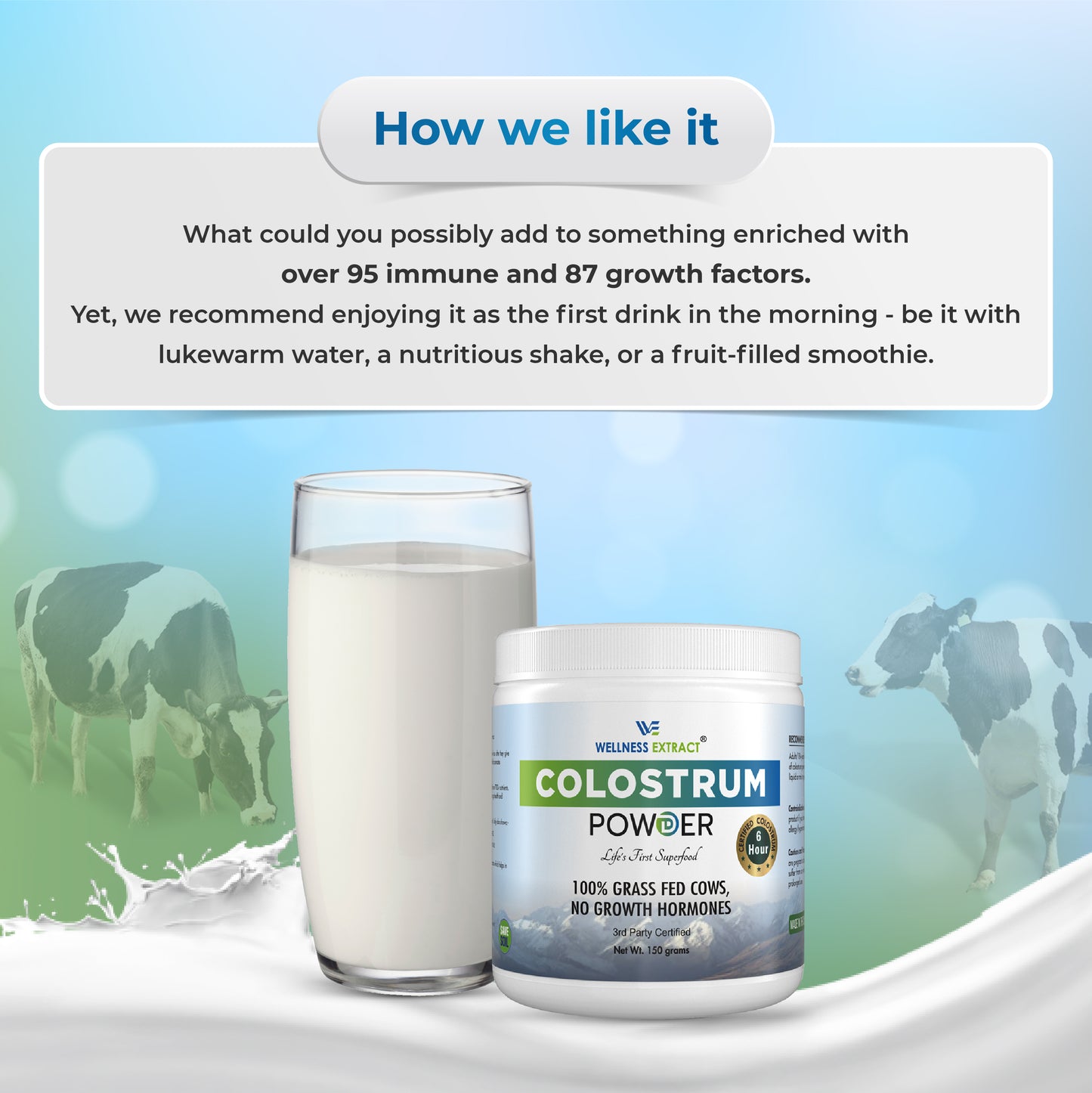 Calostro bovino en polvo 150 g| Suplemento de proteína lactoferrina | Libre de hormonas | Verdadero 6 horas extraído