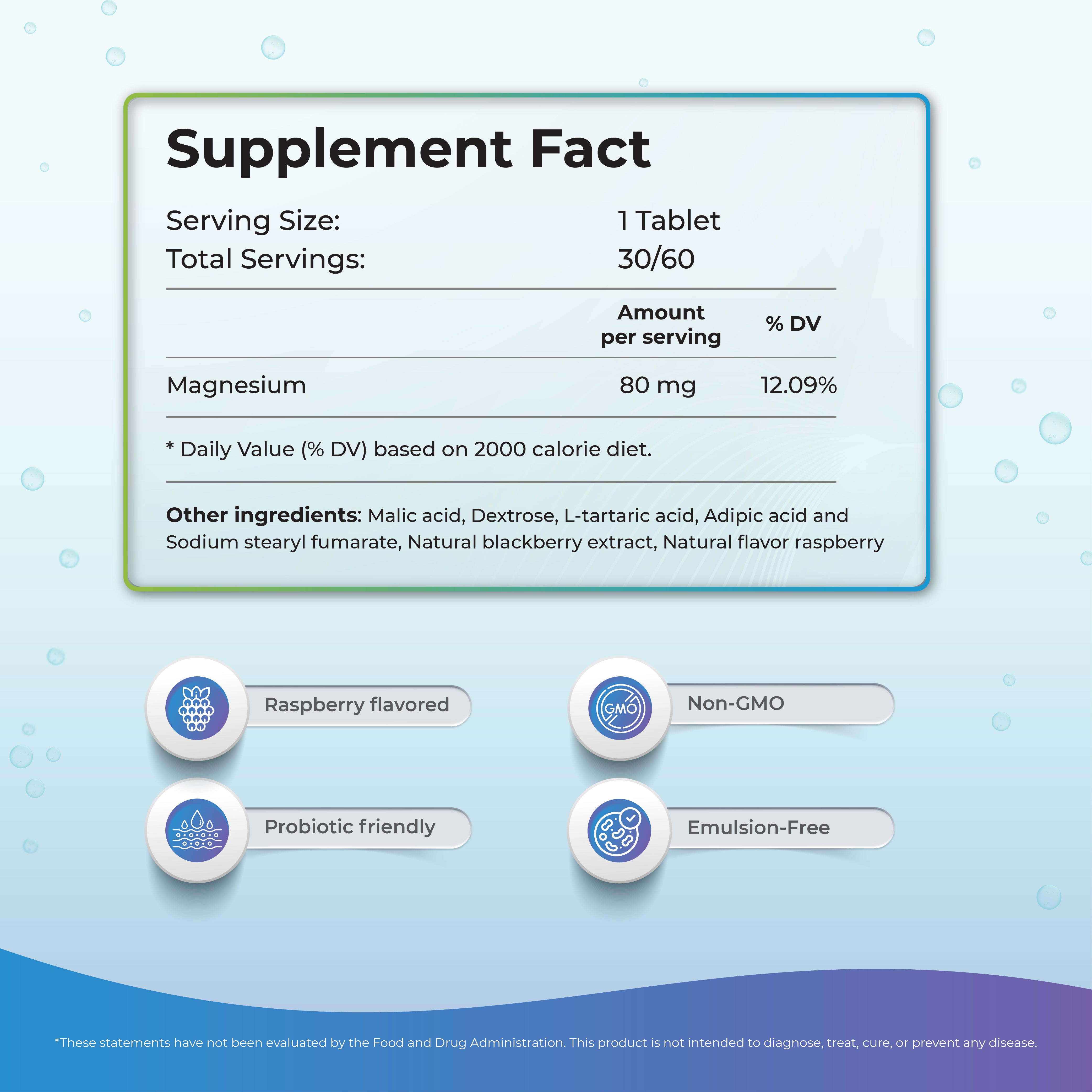 H2 Molecular Hydrogen tablet supplement fact and dosage