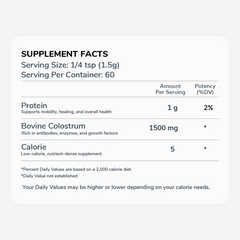 Supplement facts of colostrum powder 