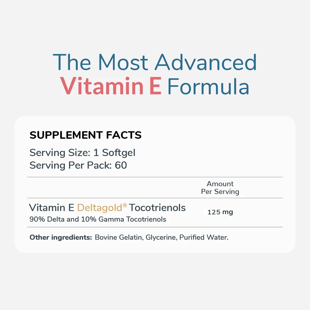 Vitamin E Tocotrienols Supplement Facts 125mg 60 Softgels