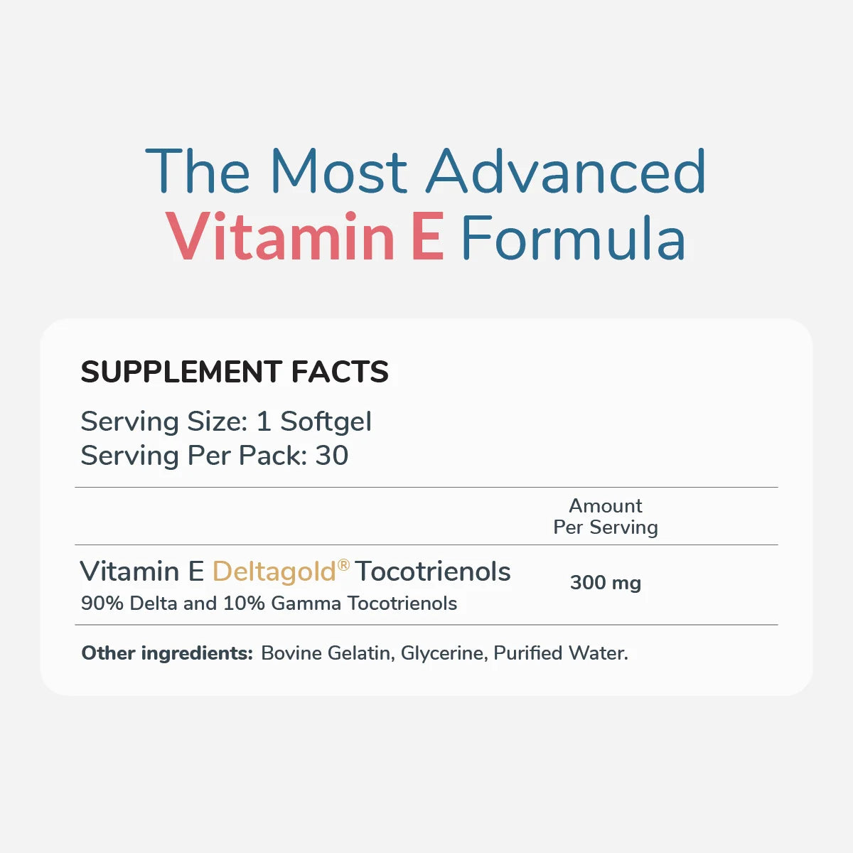Supplement Facts for Vitamin E Tocotrienols Supplement - Eannatto DeltaGold 125-300mg (90% Delta, Tocopherol-Free) (image 2 of 3)