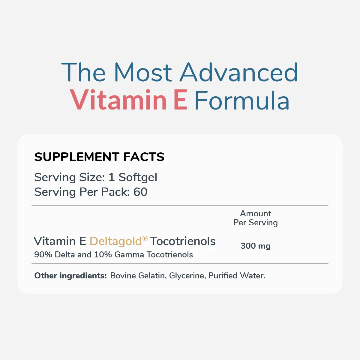 Supplement Facts for Vitamin E Tocotrienols Supplement - Eannatto DeltaGold 125-300mg (90% Delta, Tocopherol-Free) (image 1 of 3)